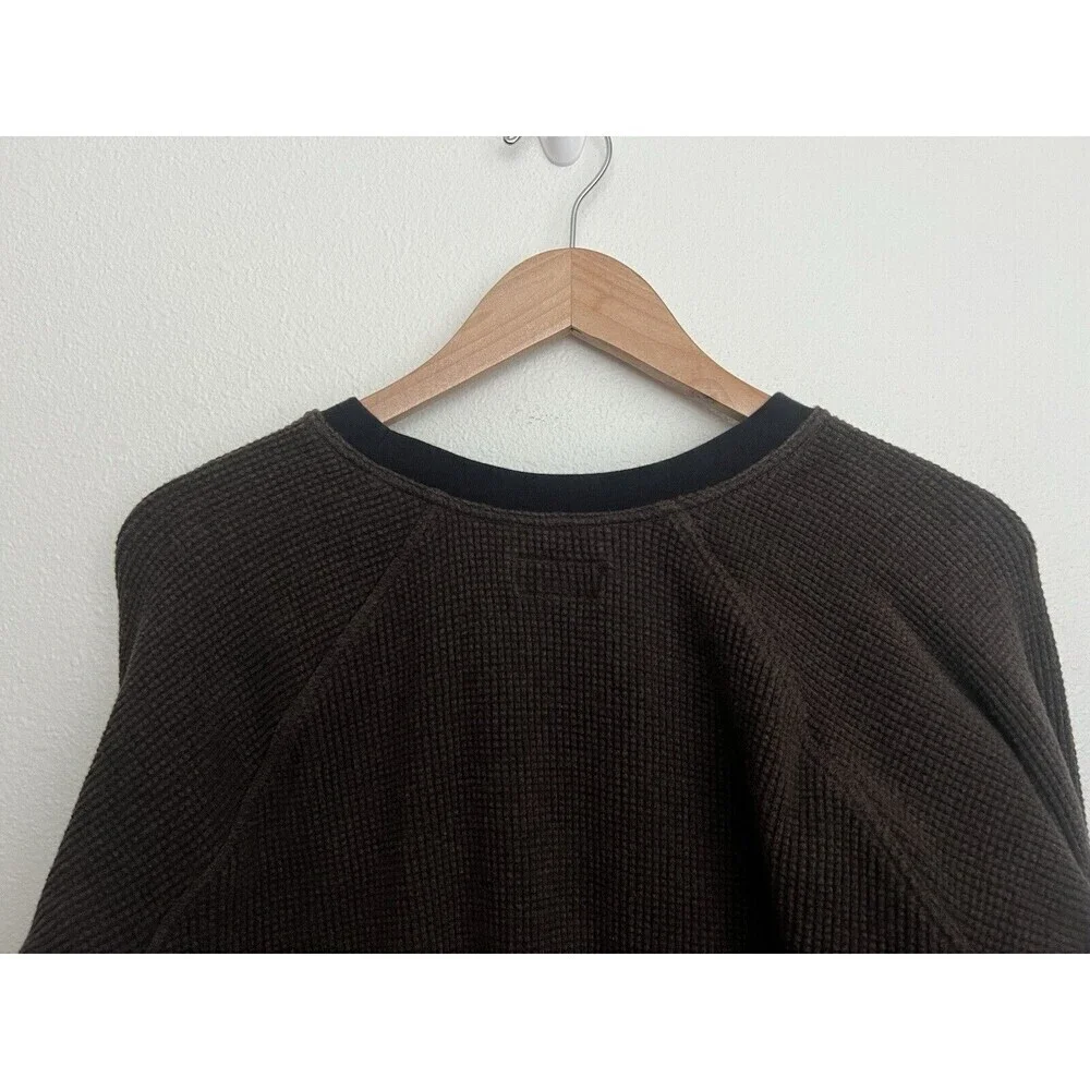 LL Bean Signature Shirt Men XL 2 Tone Brown Waffle Thermal Crew Cotton Thick